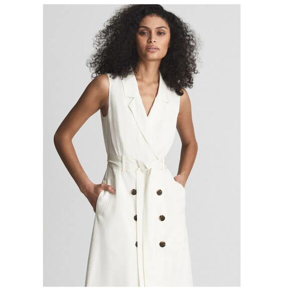 Reiss Mariah Linen Blend Belted Button Midi Dress Size US/6 - Picture 3 of 11